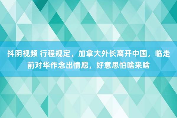 抖阴视频 行程规定，加拿大外长离开中国，临走前对华作念出情愿，好意思怕啥来啥