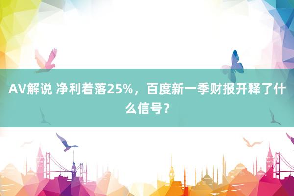 AV解说 净利着落25%，百度新一季财报开释了什么信号？